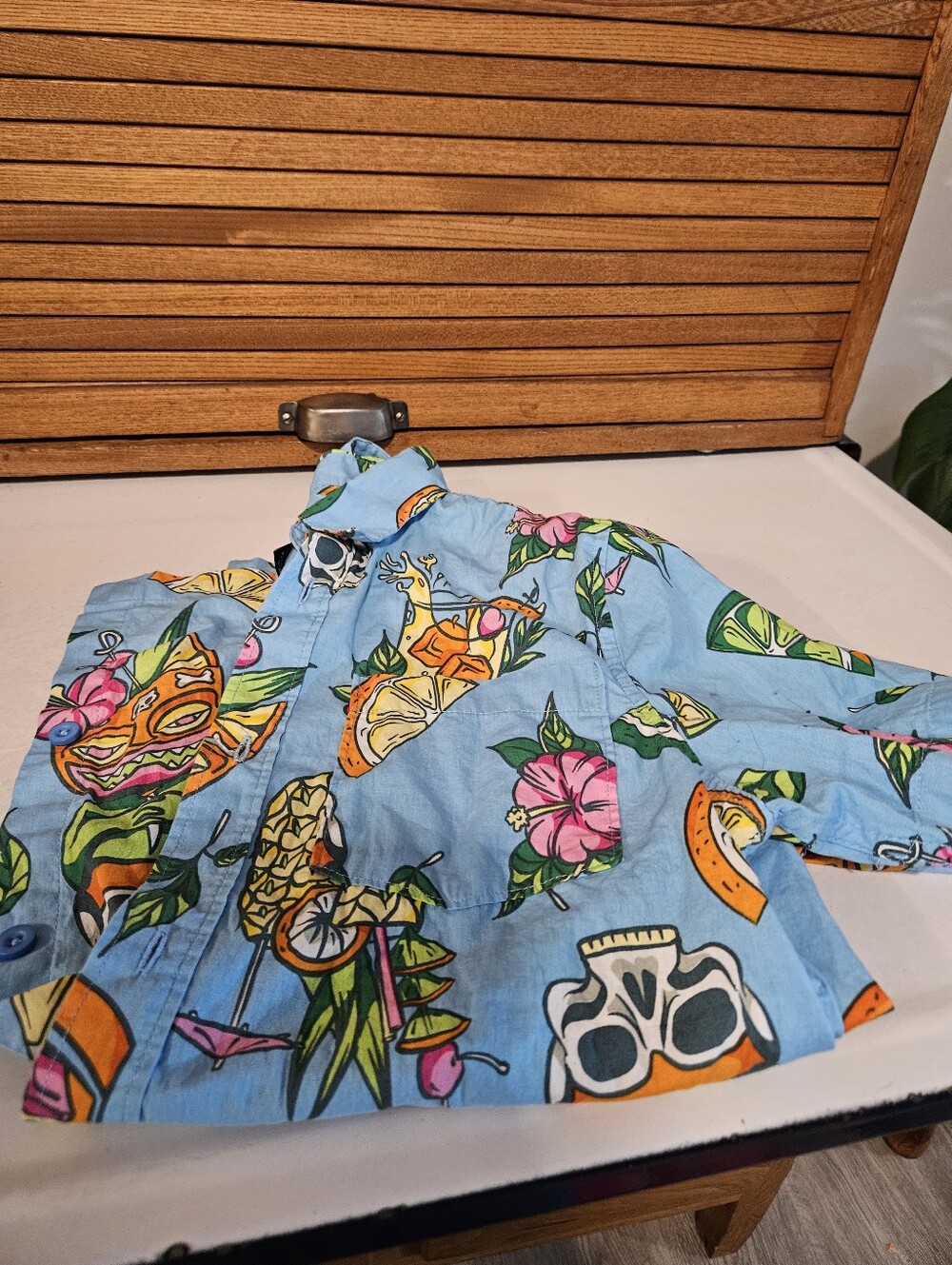Hawaiian Floral Skull Print Button Up